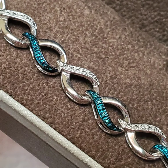 Sterling Blue White Diamond Infinity Bracelet - Picture 16 of 17
